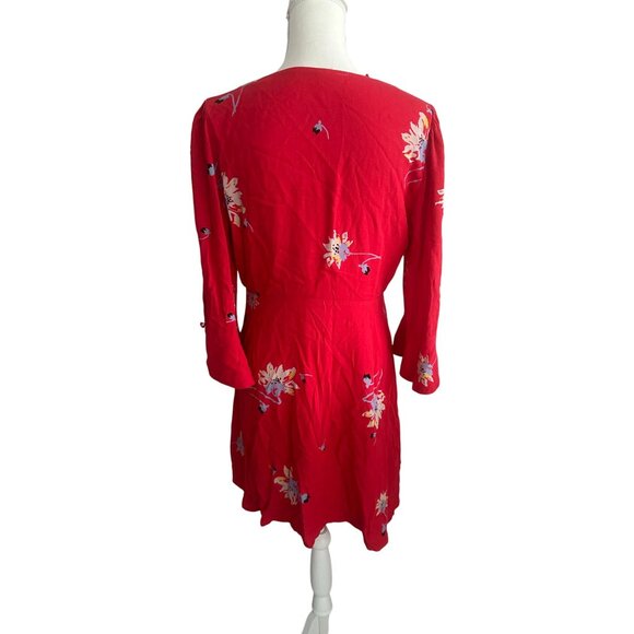 FREE PEOPLE Red Floral Button Detail Long Sleeve Dress Size Medium - Picture 2 of 8